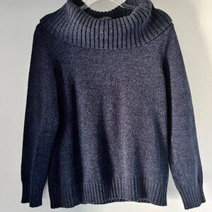 Lauren Ralph Lauren Sweater XL Ribbed Cowl Neck Navy Cozy Luxe Knit Modern Chic